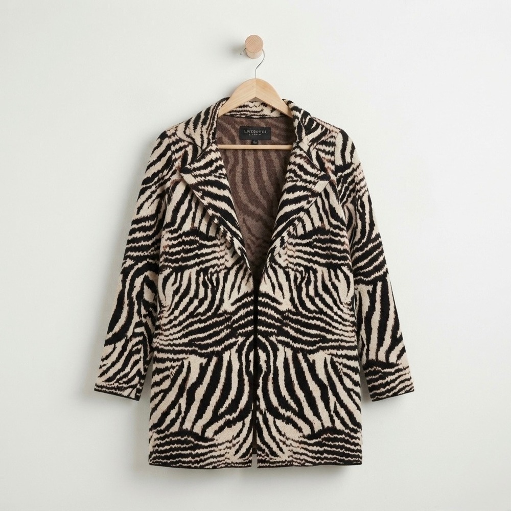 Liverpool Dark Academia Safari Open Front Cardigan Blazer XS Tiger Animal Knit